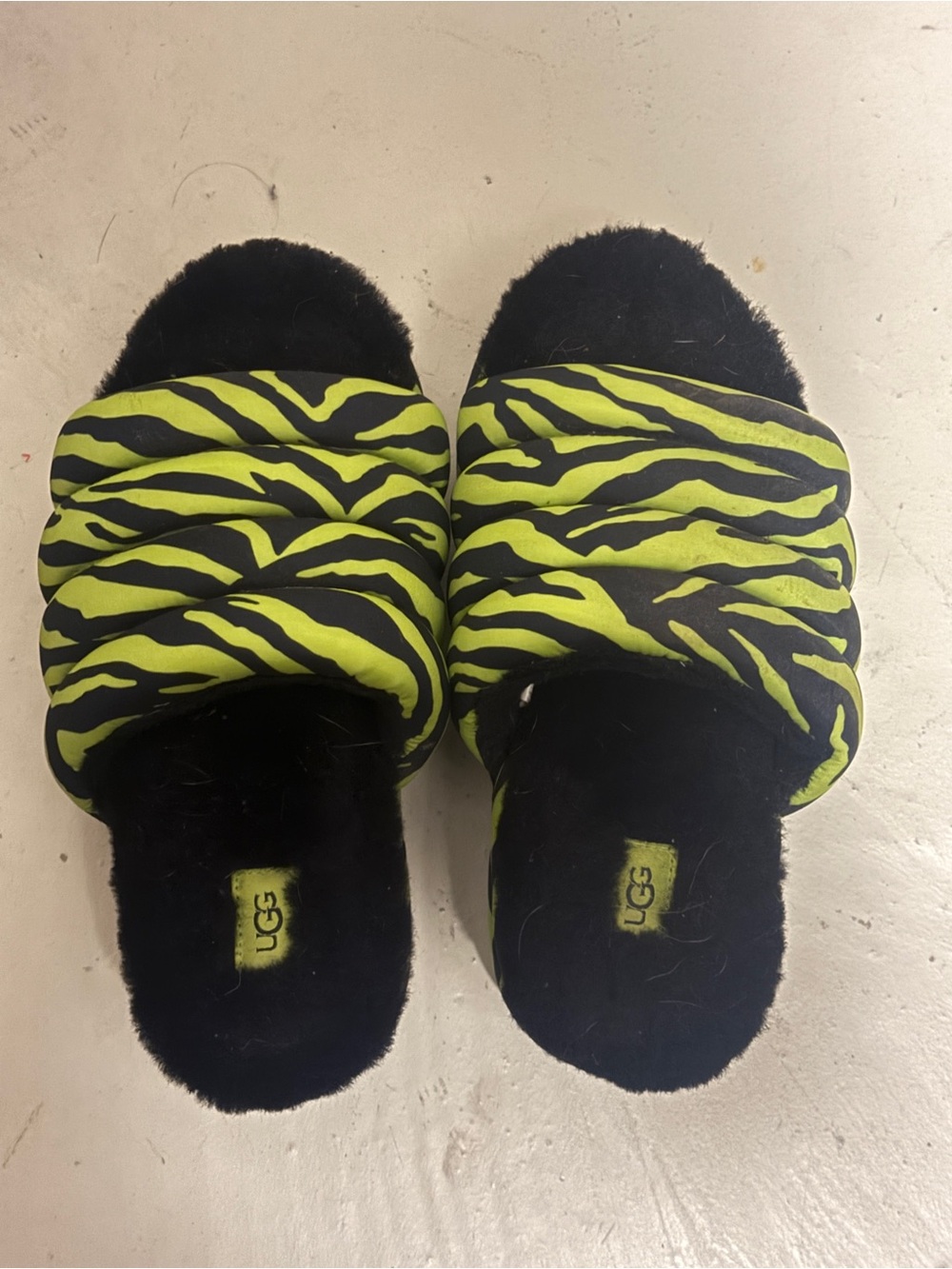 UGG Neon Green Zebra Slide Slippers